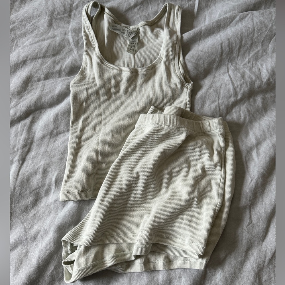 SKIMS Cream Ribbed Pajama Set